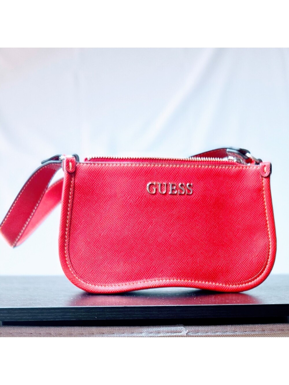 GUESS Red Faux Leather Mini Shoulder Bag Y2K Style